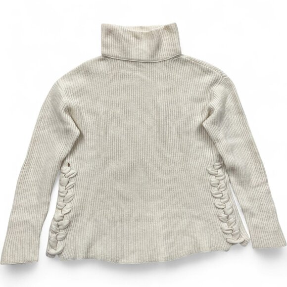 Allude Cashmere Wool Ivory Off White Turtle Neck Sweater Women's Small Braided - Picture 1 of 7